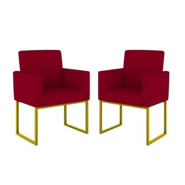 Imagem de Kit 02 Cadeiras Poltrona Decorativa Sala Quarto Base Dourado Cor: Vermelho