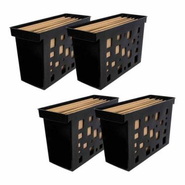 Imagem de Kit 4 Caixa Arquivo Móvel Preto + 6 Pastas Suspensas Kraft Dello - Del