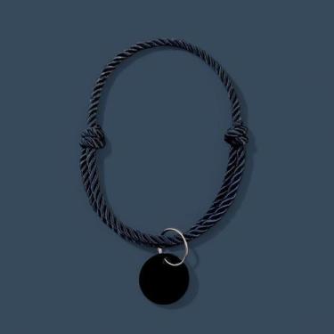 Imagem de Coleira colar de cordas trançadas ajustável com plaquinha de identific