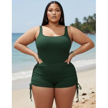 Imagem de Kit Maiô E Short Plus Size Forrado Canelado Praia Ajustável - MEG, Ver