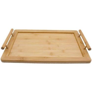 Imagem de Bandeja Retangular de Bambu com Alças - Oikos, Natural