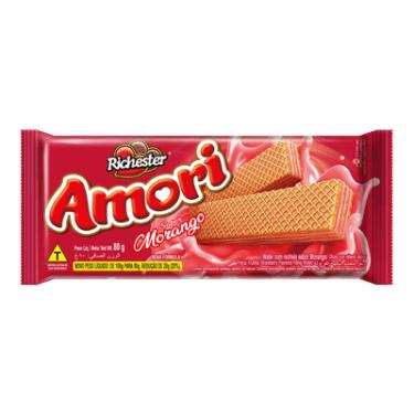 Imagem de Biscoito Wafer Recheio Morango Richester Amori Pacote 80g