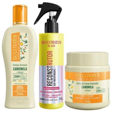 Imagem de Shampoo e Máscara Camomila + Reconstrutor Bio Extratus - CAMOSHBC250BU