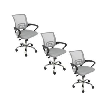 Imagem de Kit 3 Cadeiras De Escritório Oficial Begonia Tela Mesh Ergonômica Cinz