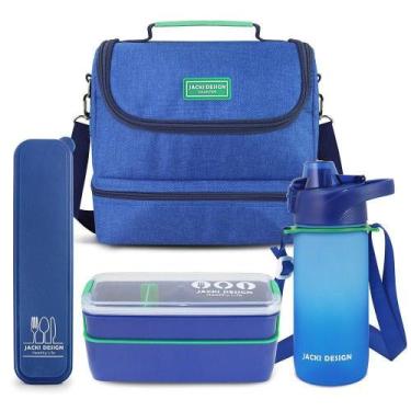 Imagem de Kit Bolsa Térmica Pote Marmita 750ml Garrafa 550ml E Porta Talheres Vi