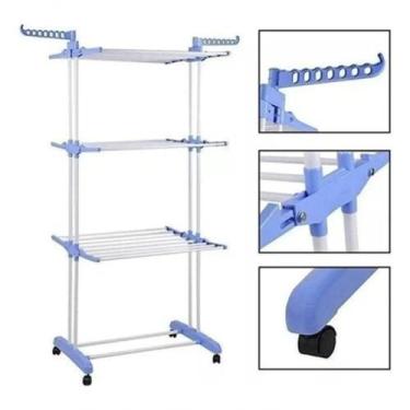 Imagem de Varal De Chão Pra Roupa Inox 3 Três Andares Retrátil Cor Azul - SG UTI