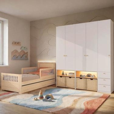 Imagem de Guarda-Roupa Modulado e Bicama Solteiro Reversível Infantil Wave Casatema MadeiraOriginals Natural/Branco