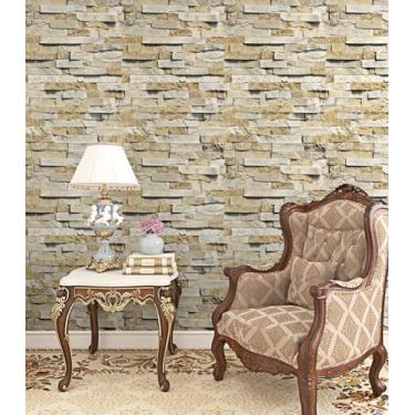 Imagem de Wallercity Papel de parede vintage de tijolo falso descasque e cole 3D texturizado cinza/branco rolo de papel de parede para cozinha quarto tijolos à prova d'água papel de contato para paredes lareira