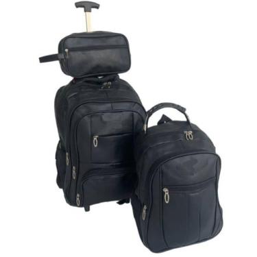 Imagem de Kit 3 Peças Mala De Viagem Couro Bolsa Mochila Trabalho Impermeável Ma