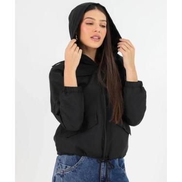 Imagem de Jaqueta Feminina Corta Vento Capuz Marisa Preto, Preto, 36