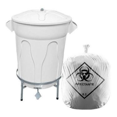 Imagem de Lixeira Hospitalar Kit 100L com Saco de Lixo Infectante Pedal em Polipropileno Proteção...