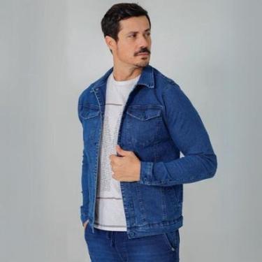 Imagem de Jaqueta Masculina Jeans Trucker Confort Gola Tradicional Bolso Frontal Fecho em Botão M...