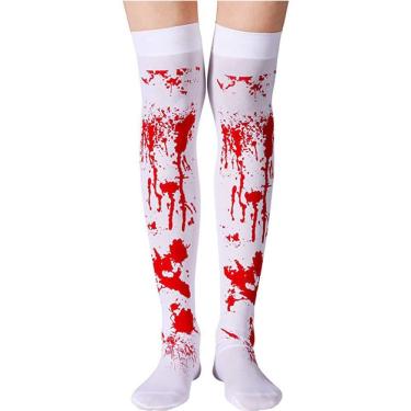 Imagem de Meia 7-8 Cosplay Halloween Nylon Spandex Tamanho Único Adulto 1 Par Sangue Claro Branco OEM
