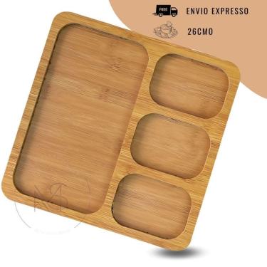 Imagem de Kit Petisqueira Redonda para Frios e Queijos com Molheira Ramequim 6 Garfinhos em MDF Branco OEM para Servir