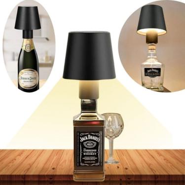 Imagem de Luminária de Mesa Abajur de Garrafa LED Touch sem Fio Recarregável USB Preto OEM