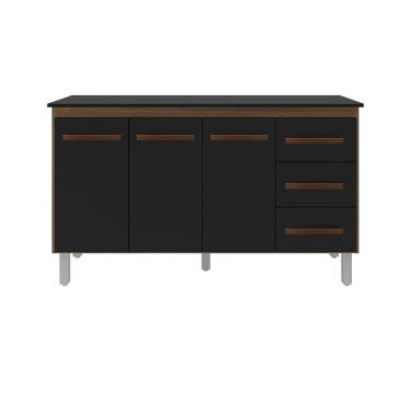 Imagem de Kit Balcão Gabinete 138cm Carina Savana/preto Com Tampo 140cm Preto
