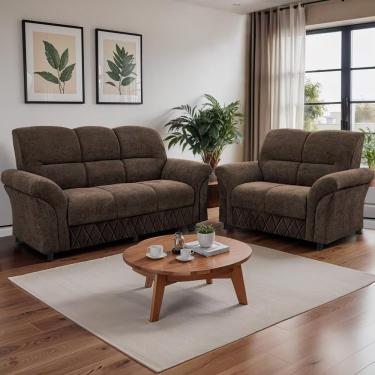 Imagem de Sofá Conjunto Mourato 3 e 2 Lugares Fixo 187CM e 140CM Marrom Revestido em Bouclé para Sala