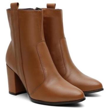 Imagem de Bota Feminina Couro Salto Alto Lisa Zíper Estilo Moderna-Feminino