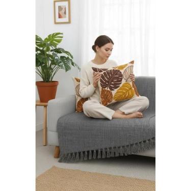 Imagem de 2x Manta Gigante Sofá Cama Algodão 1.80x2.40 Cinza Mesclado - Congratu