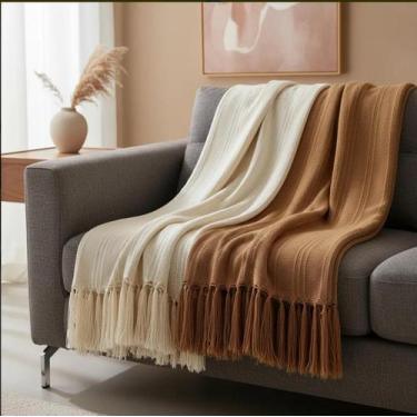 Imagem de kit 2 Mantas Para Sofá Caramelo Luxo e Cru 1,20x1,80m Decoração De Lux