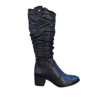 Imagem de Bota Feminina Em Couro Cano Longo Salto Bloco Bottero 346920, Preto, 8