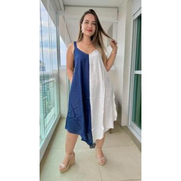 Imagem de Vestido Feminino Indiano Alça c/ Regulagem e Bolsos Trapézio Plus Size