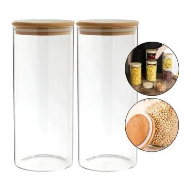 Imagem de Kit 2 Potes Herméticos De Vidro Com Tampa De Bambu 1200ml - 123