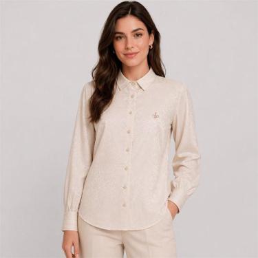 Imagem de Camisa Dudalina Regular Jacquard Animal In26 Bege Feminino, 42
