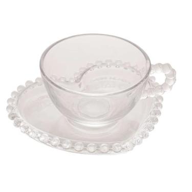 Imagem de Conjunto 4 Xícaras Chá Cristal C/Píres Coração Pearl 180ml Rojemac