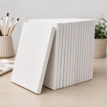 Imagem de Kit 20 Telas Para Pintura 10x15 cm Em Algodão Branco Virada Sem Grampo