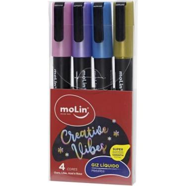 Imagem de Giz Liquido Metálico com 4 Cores Estojo - Molin