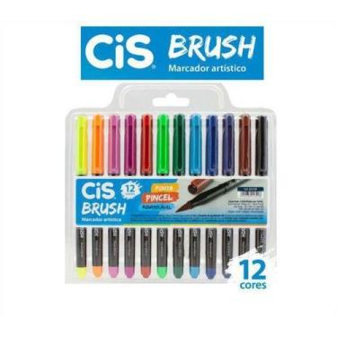 Imagem de Caneta Brush Marcador Artístico Ponta Pincel Aquarelável 12 Cores da C