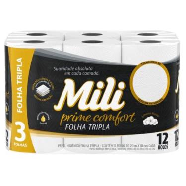 Imagem de Papel Higiênico Mili Folha Tripla Prime Confort 12 Rolos de 20m