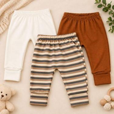 Imagem de Kit 3 Calças Bebê com Pé Reversível Algodão Prime Ideal para Dia Dia -