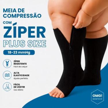 Imagem de Meia De Compressão Zíper 18 23mmHg Plus Size Ponteira Aberta Super Con