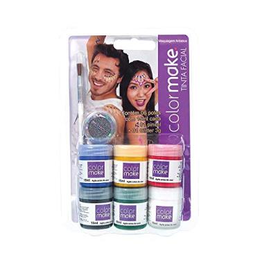 Imagem de Colormake Tinta Líquida Pote 15Ml Kids + Pincel + Glitter Cartela 6 Cores