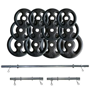 Imagem de Kit Anilhas Ferro 50kg + Barras com Presilhas