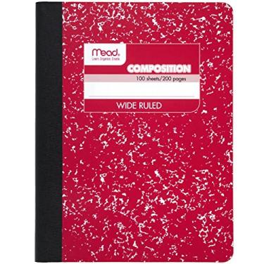 Imagem de Mead Caderno de composição, livro composto, papel pautado largo, 100 folhas, 24 cm x 19 cm, moda, vermelho (09918AB5)