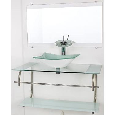 Imagem de GABINETE DE VIDRO PARA BANHEIRO INOX 80CM CUBA RETANGULAR BRANCO