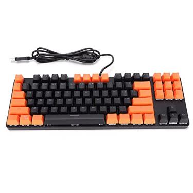 Imagem de PUSOKEI Teclado mecânico iluminado, teclado para jogos com 12 teclas multimídia, teclado retroiluminado com USB 87, para PC Gamer, computador desktop (preto e laranja)