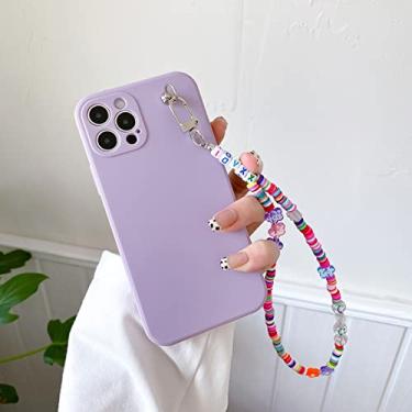 Imagem de Pulseira de contas com pingente de letra para iPhone 13 11 12 Pro Max XR XS X 7 8 Plus SE 2 Mini Corrente Handy Corda Capa Bonita, Roxo, Para iPhone 13