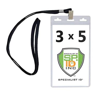 Imagem de Emblema grande de 7,6 x 12,7 cm e suportes de credencial com cordões para crachás VIP da Specialst ID (pacote com 10), Preto