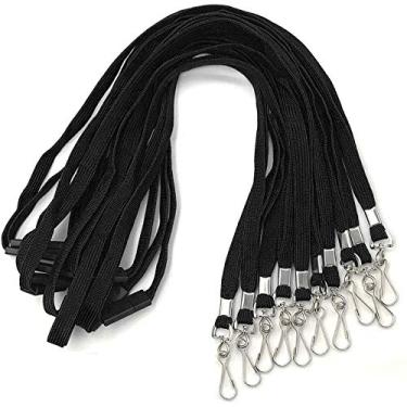 Imagem de Cordões de segurança premium cordão de liberação confortável alças de pescoço cordões giratórios J gancho para crachás de identificação, Preto, 25 Pack