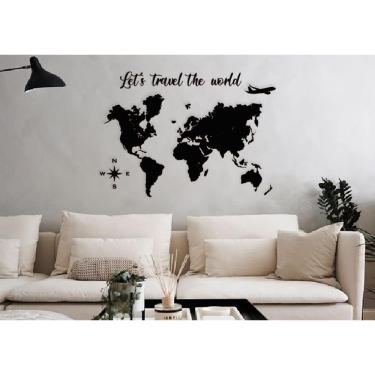 Imagem de Mapa Mundi + Let´s Travel The World 120x85cm em Madeira MDF Parede