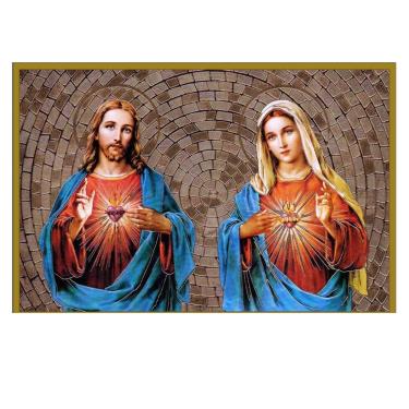 Imagem de Quadro Sagrado Coração de Jesus e Maria - auréola dourada 30x40 Moldura e Vidro
