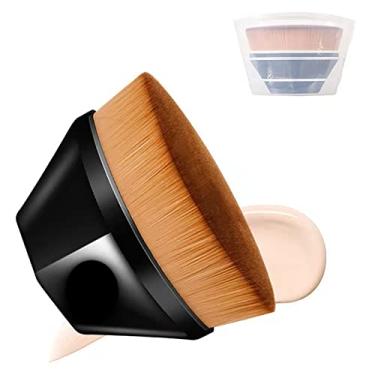Imagem de Pincel de maquiagem para base, pincel facial Kabuki, de alta densidade, multifuncional para pó impecável, mistura de líquidos ou cosméticos cremosos com estojo portátil (1, preto)
