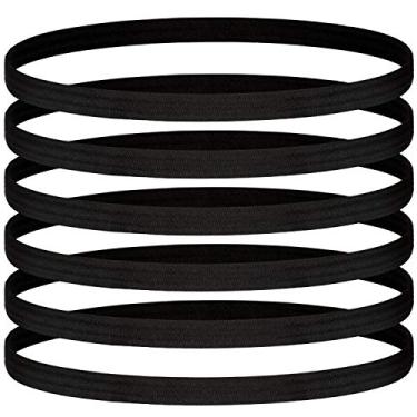 Imagem de 12 peças de faixas finas elásticas para esportes, faixas de cabelo atléticas, faixa de cabeça para ioga, para exercícios, yoga, treino, corrida, futebol, preto