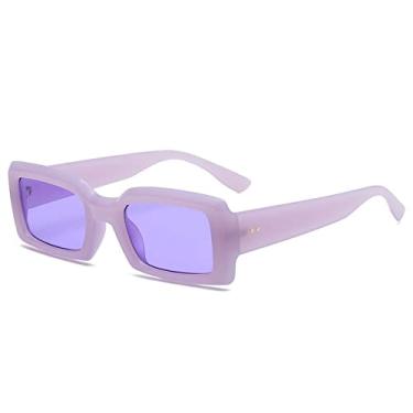 Imagem de Óculos de sol retrô retângulo feminino e masculino vintage pequeno quadrado óculos de sol proteção uv, roxo roxo, como imagem