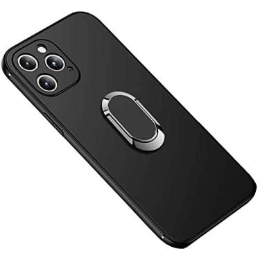 Imagem de HAODEE Capa de telefone de silicone líquido com suporte de dedo magnético, capa de motorista para Apple iPhone 12 Pro Max (2020) 6,7 polegadas [Suporte] (cor: preto)