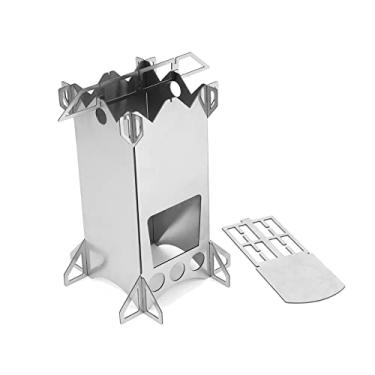 Imagem de Fogão de acampamento Fogões a lenha Portátil Mochila Fogão de Aço Inoxidável Fogão Leve para Acampamento Ao Ar Livre Caminhadas Piquenique Churrasco, Prata, 188 * 188 * 235 mm